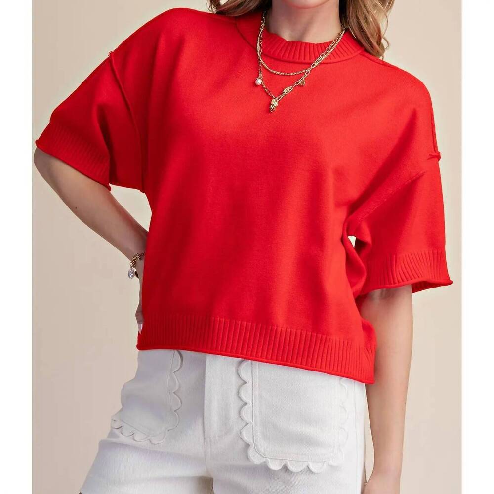 NEW GLAM selene short sleeve crew sweater in red